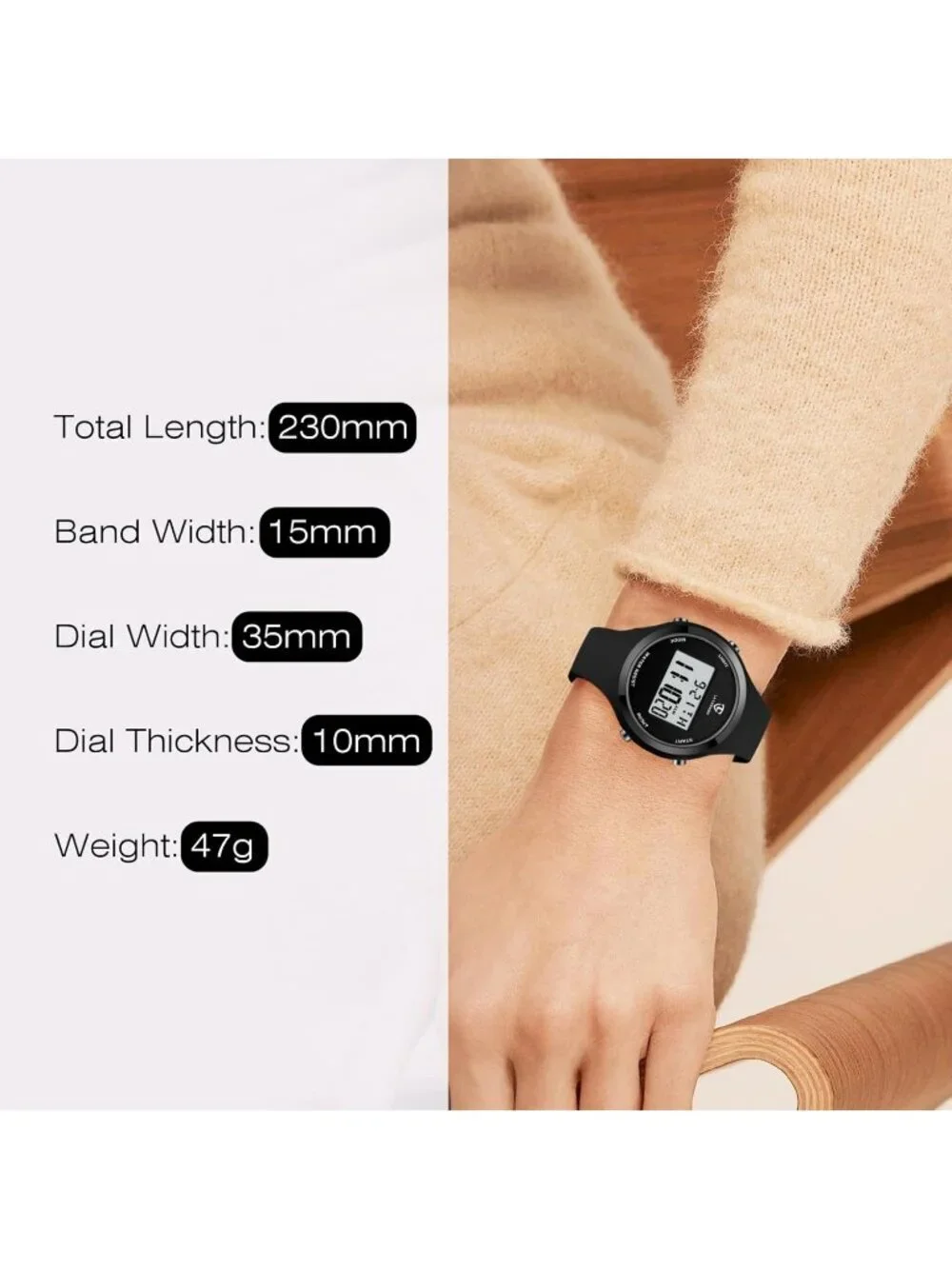 Women's All Black Quartz Chronograph Waterproof Outdoor Sport Digital Watch